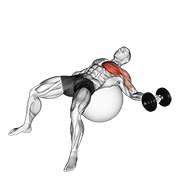 dumbbell one arm chest fly on exercise ball demonstration