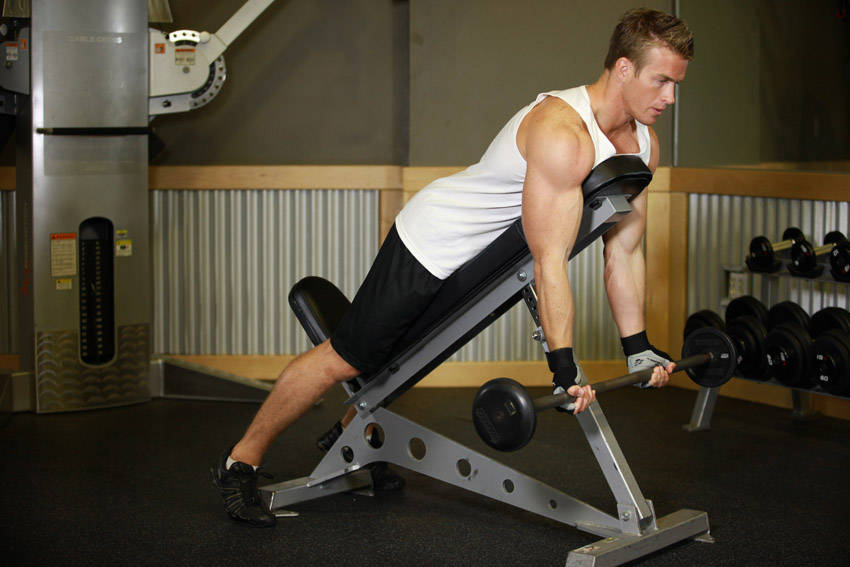 Barbell Curls Lying Against An Incline demonstration