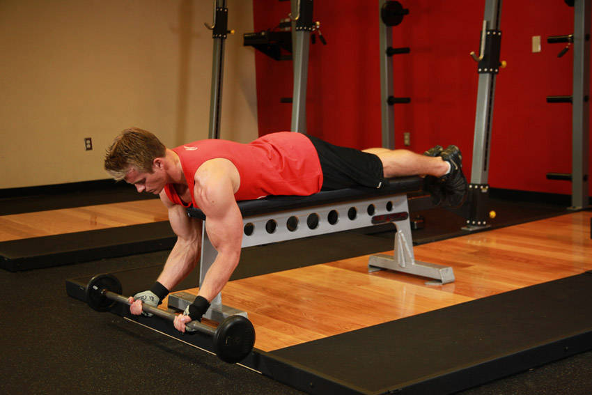 Lying High Bench Barbell Curl demonstration