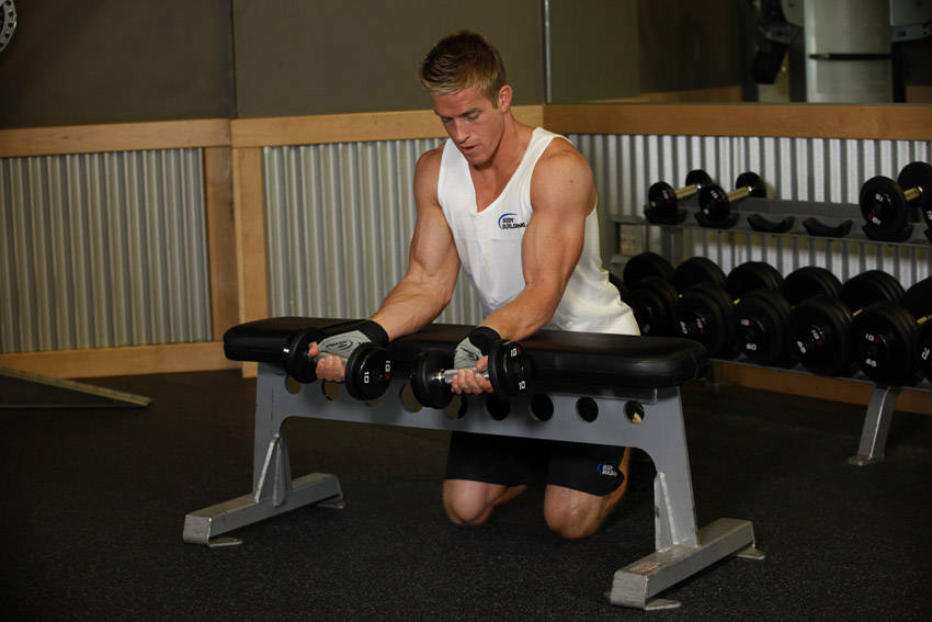 Palms-Up Dumbbell Wrist Curl Over A Bench demonstration