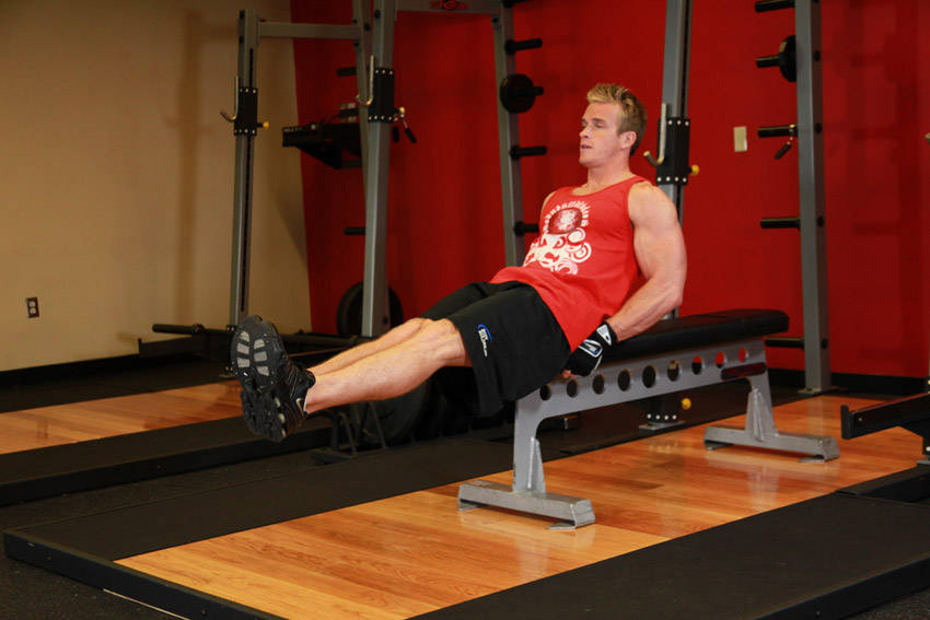 Seated Flat Bench Leg Pull-In demonstration