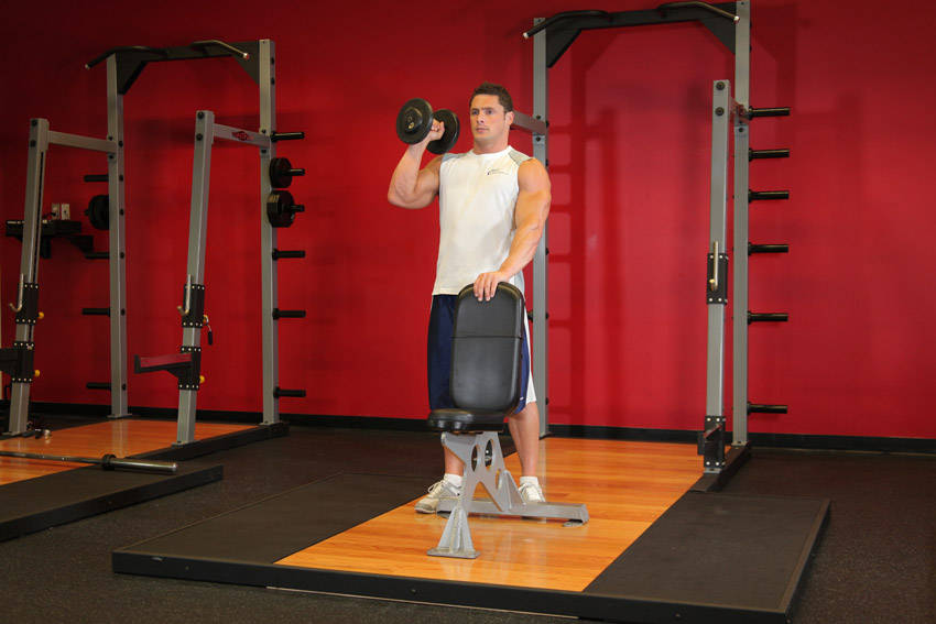 Standing Palm-In One-Arm Dumbbell Press demonstration