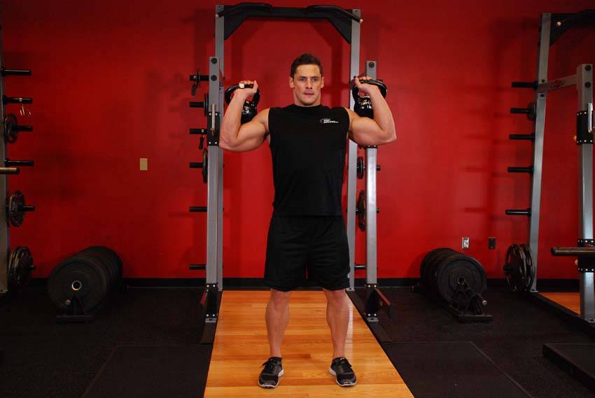 Two-Arm Kettlebell Military Press demonstration